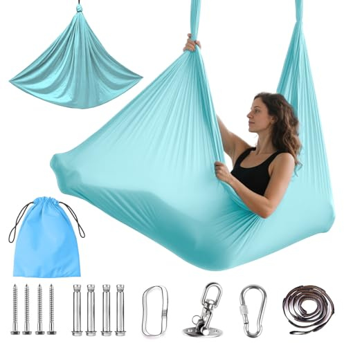 Aerial Yogatuch 280x150cm Yoga-Set für Erwachsene, Yoga Hängematte zum Aufhängen Aerial Yogas Set für drinnen und draußen 200 kg Belastung,inkl. Kompletter Installationshardware für Fitness