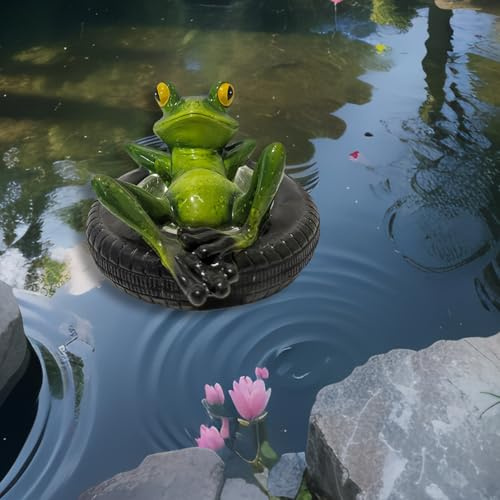 Norhogo 1 Stück Schwimmfrosch für miniteich - Rücken liegend | Deko Garten Frosch Figuren, schwimmfrosch für teich im Reifen, deko miniteich für Outdoor Garten Teich Hof