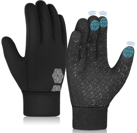 AOTOW Kinder Handschuhe Winter Thermo Laufhandschuhe - Touchscreen Fahrradhandschuhe Warm Kinderhandschuhe Warme Fahrrad Handschuh Winddichte Schwarz Reithandschuhe für 4-12 Jahre Kind Jung Mädch