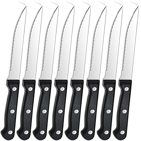 Pleafind Steakmesser Set, Steakmesser 8 teiliges, Edelstahl messer-set, Scharfes Küchen-Steakbesteck, Spülmaschinenfest mit Wellenschliff
