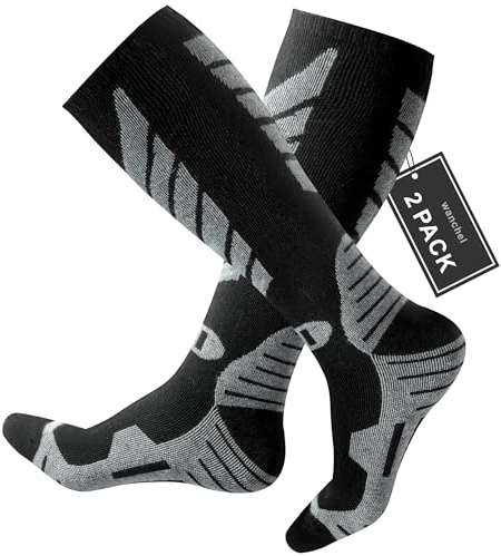 wanchel Merinowoll-Skisocken - 2 Paar knielange Skisocken, winterwarme Snowboard-Thermosocken, Kälteschutzsocken für Herren Damen