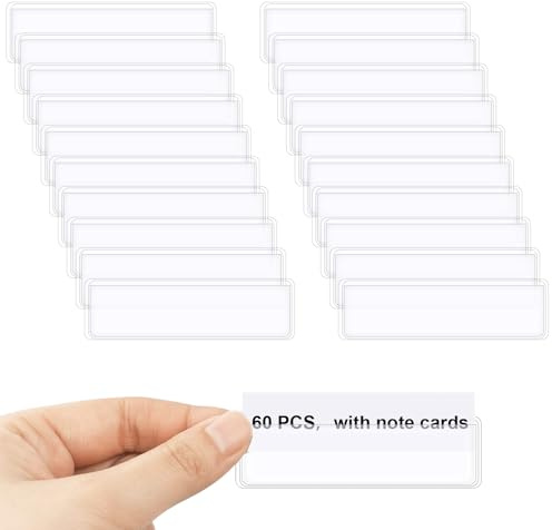 60 Stück 2.5×7.5cm Etikettenhalter Selbstklebend: Etikettenhalter mit Etikettenpapier, für Regal, Briefkasten, Ordner, Schubladen, Namensschilder Briefkasten Selbstklebend, Beschriftungsfenster