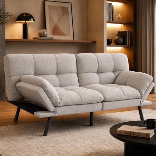 Makika Schlafsofa 3-Sitzer Schlafcouch Paul 3in1 mit Schlaffunktion - verstellbare Armlehnen Rückenlehne Couch Sofa Liegefläche bis 273kg - Klappsofa Bettsofa Gästebett Bett Wohnzimmer (Grau)