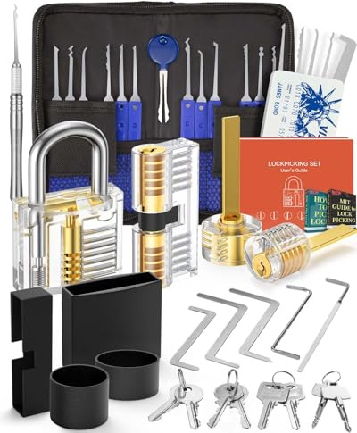 Eventronic 38+4 Stück Lockpicking Set, [2026 Schwierigkeit Upgrade & Geschenk Ideal] Dietrich Set mit 4 Transparente Schlösser und 4 Schwarze Verschlusshülsen, Handbuch für Anfänger & Profisrleicht