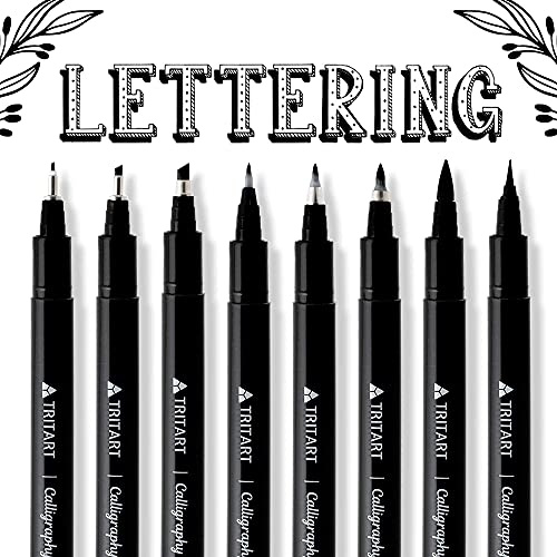TRITART Kalligraphie-Bleistifte, 8 Stück, Pinselstifte mit verschiedenen Stiftspitzen, schwarze Filzstifte mit den besten japanischen Tönen, Handletter Fineliner und Malstifte