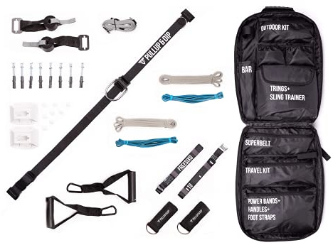 FREESIXD Schlingentrainer und Widerstandstrainer Set, Suspension Trainer für zu Hause an Wand und Türe, Widerstandsbändern, Fitnessstange & Tasche (TÜR + Wand Paket)
