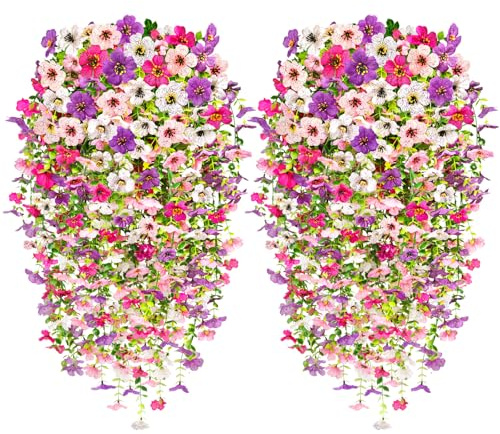 YSUVIN 4 Kunstblumen Hängend kunstblumen für Draußen Balkon Garden Yard | 76cm Kunstblumen wie Echt für Outdoor AußEn Yard Hochzeit, Wetterfest, UV-Beständig Plastik Blumen