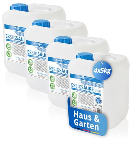 Nanoprotect Essigsäure 49,9% Klimaneutral - 20 kg | Ideal als Reiniger und Entkalker | Für Haus und Garten | Premium Qualität – Made in Germany