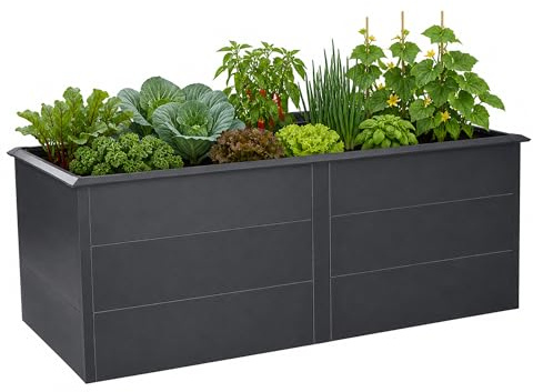 Zelsius Hochbeet verzinkter Stahl 200 x 100 x 77 cm | Anthrazit RAL 7016 | Pflanzbeet Outdoor, Gemüsebeet, Blumenbeet, Gartenbeet, Freistehende Hochbeete für Garten, Pflanzkübel, Frühbeet Kräuter