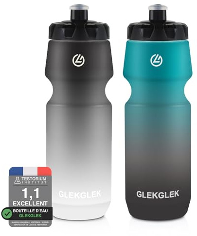 GLEKGLEK Fahrrad Trinkflasche 750ml, Geruchsfrei Sport Trinkflasche für Fitness Radfahren Wandern Schwimmen (Schwarz Weiß & Grün Schwarz)