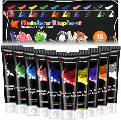 RDDAIPE Fingerfarbe, ungiftig, waschbar, 10 x 60 ml, Fingerfarbe für Bastelarbeiten für Kinder von 3-9 Jahren
