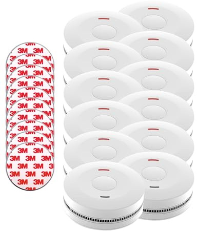 10er Rauchmelder Feuermelder Set, Jeising SD-432 mit langlebiger 10 Jahres Batterie, 10x Magnetpad -TÜV Zertifiziert EN14604, Stummschaltfunktion - kein lästiger und teurer Batterie wechseln nötig