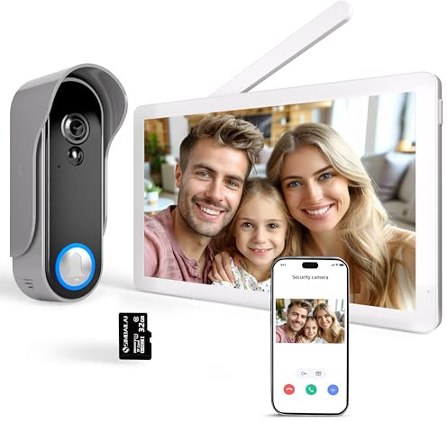 SIMBAILAI 8 Zoll WLAN Kabellose Video Türsprechanlage, Ultradünner Körper, 1080p Touchscreen, Unterstützung für TUYA-APP, PIR Bewegungserkennung,160° Weitwinkel-Kamera, IP65, Speichervideo