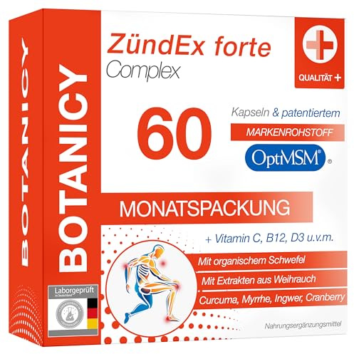 ZÜNDEX FORTE COMPLEX - 60 MSM Kapseln Hochdosiert - OptiMSM, Boswellia Serrata Weihrauch, Curcuma, Myrrhe, Ingwer, Cranberry, Vitamine, Spurenelemente