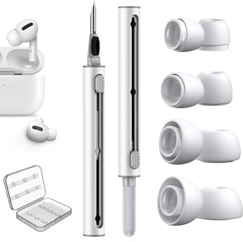 Link Dream Ersatz-Ohrstöpsel für AirPods Pro 2/1 Aufsätze, XS/S/M/L-Weiß | mit Loch zur Geräuschreduzierung, Ersatz Silikontips mit Airpods Reinigungsset mit Cleaner Stift und Aufbewahrungsbox