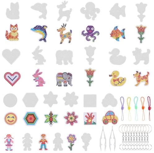 20 Stück Bügelperlen Platten mit Zubehör, Transparente 5mm Steckplatten Bügelperlen Vorlagen Set für Basteln und DIY, fördert Geduld und Konzentration, Geschenkidee für Mädchen und Jungs Geburtstag