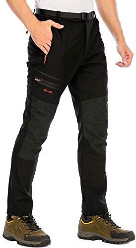 DAFENP Herren Wanderhose Skihose Wasserdicht Softshellhose Winddicht Winter Outdoorhose Snowboardhose Warm Gefüttert Trekkinghose MSKZ1662M-Black2-L