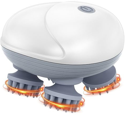 ORIA Elektrisches Kopfmassagegerät, Haustier Massagegerät,4 Köpfe, Weiß | Kopfhaut Ganzkörpermassagegerät, USB Wiederaufladbar, 3 Modi, Wasserdicht Electric Scalp Massager