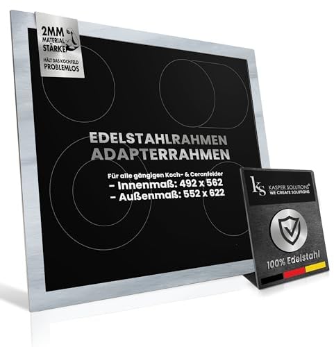 Kasper Solutions® Adapterrahmen Kochfeld - Stabilität ohne Durchbiegen | Adapterrahmen für Kochfelder - Ceranfeld Rahmen, Kochfeld Rahmen und Umrandung für Ceranfeld, Edelstahl, pflegeleicht
