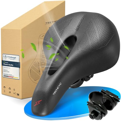 TECHCYC Fahrradsattel, Fahrradsitz Memory Schaum, Komfortabel Atmungsaktiv Stoßdämpfend, Ergonomischer Fahrrad Sattel für Herren & Damen mit Federung, in 3 Ausführungen wählbar (Trekking)