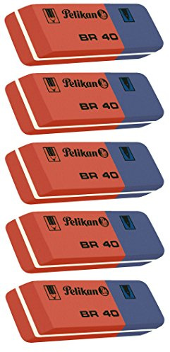 Pelikan BR40 Radierer aus Kautschuk (blau / rot, 5 Radierer)