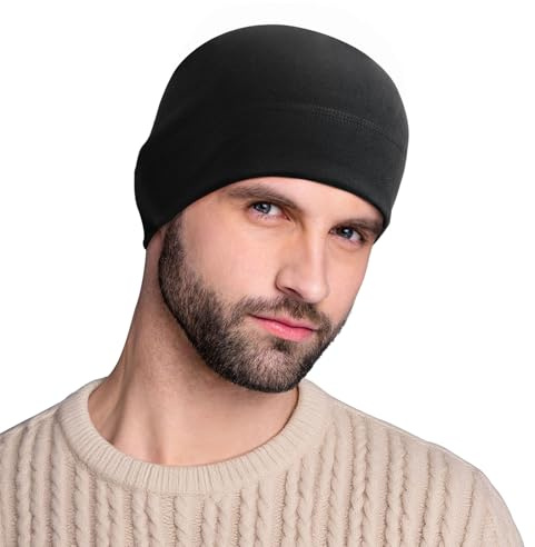 HIKENTURE Wintermütze Herren Damen, Winddichte Laufmütze, Warme Fahrrad Mütze, Fleece Helm-Unterziehmütze für Fahrradhelm Skihelm, Sportmütze für Radfahren Skifahren Laufen Outdoor - Schwarz A1