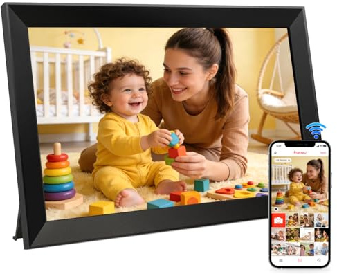 Frameo Digitaler Bilderrahmen WLAN 10,1 Zoll, 1280x800 HD IPS Touchscreen, 32GB Foto Rahmen, Automatische Drehung, Wandmontage Möglich, Fotos Teilen über Frameo APP, Geschenk für Eltern/Freunde