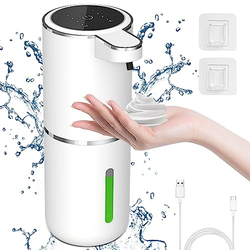 Cuteefun Seifenspender Automatisch Schaum, Power Anzeige, für Schaumseife | 4 Kontrollstufen, Wandmontage, 380ml Elektrischer Schaumseifenspender mit Sensor, USB Wiederaufladbar, für Küche, Bad, Büro