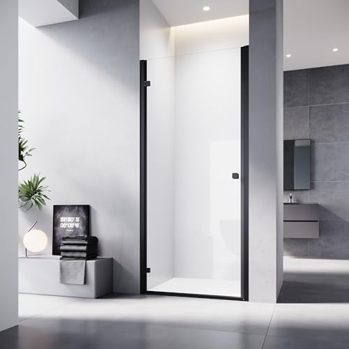 SONNI Scharnier Duschtür 90x195CM Drehgelenk Dusche Schwarz 6mm gehärtetes Glas Wasserschutzleiste