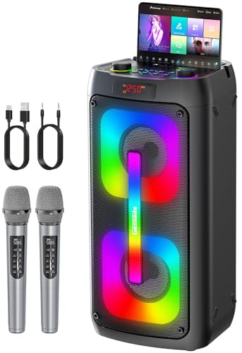 Karaoke Maschine mit 2 Mikrofonen, tragbare Bluetooth Karaoke Anlage mit LED Lichtern, PA System, ideal für Home Partys und als Geschenk für Erwachsene und Kinder