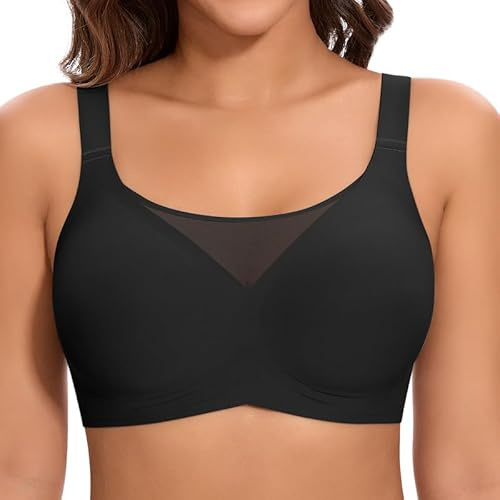 Jiuday BH Damen ohne Bügel Große Brüste Starker Halt Soft Jelly Bra Bügelloser Push Up Seitenträger BH Nahtloser Bequem T Shirt Gepolstert Mesh Bralette