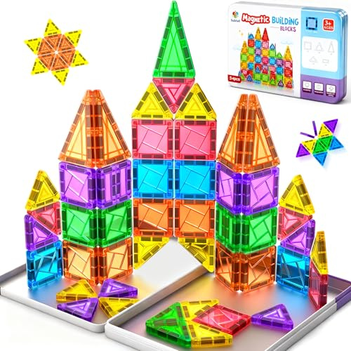 Subtail Magnetische Bausteine - 54 Teile Mini Magnetbausteine Reiseset | Magnetspielzeug Reisespielzeug Magnet Kinder Spiel Bausteine Magnetic Tiles Geschenk Spielzeug ab 3-7+ Jahre Ostergeschenk