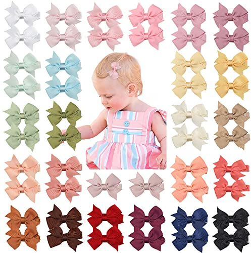JOYOYO 50 Stück Baby Haarspangen Kleine Größe 2 Zoll Schleife Clips für Baby Mädchen Kleinkinder Volles Band bedeckt Handwerk Bögen, Baby Mädchen Haarspangen