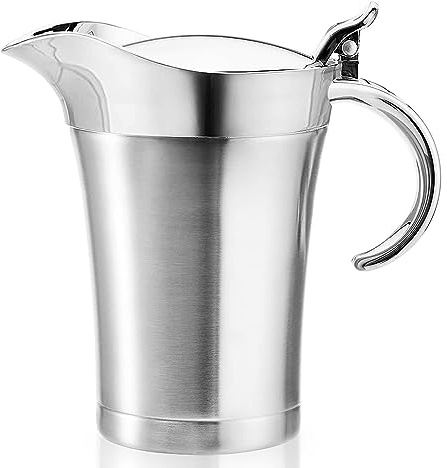 Premium Edelstahl Thermo Sauciere, Doppelt Isoliert Eleganter Silberner Thermo Sauciere Soßenkanne Perfekt für Abendessen Partys (750ml)