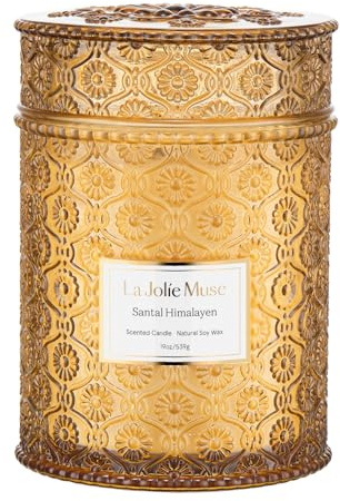 LA JOLIE MUSE Sandelholz-Himalaya, große natürliche Soja-Kerze, 90 Stunden Brenndauer, Holzdocht-Kerze, Aromatherapie Kerze Geschenke, Luxus-Kerzen für Zuhause