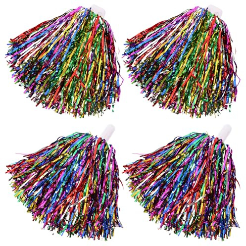 4 Cheerleader Pompons, Bunte Pom Poms für Cheerleading, Sportteams und Teamgeist Aktivitäten, Ideal für Cheerleader Kostüm und Auftritte