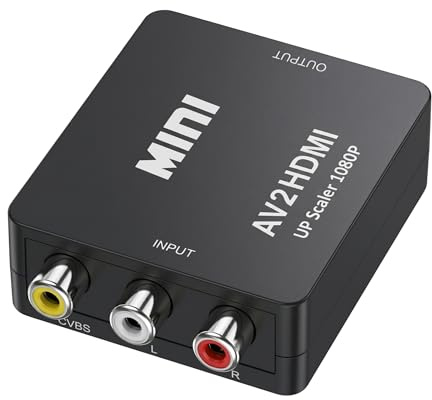 QGECEN RCA auf HDMI Konverter, 1080P Mini AV zu HDMI Adapter, Cinch auf HDMI für Composite Video Audio, Plug & Play mit USB-Stromkabel, für PS1 PS2 Wii N64 SNES Sega Gamecube VHS VCR DVD