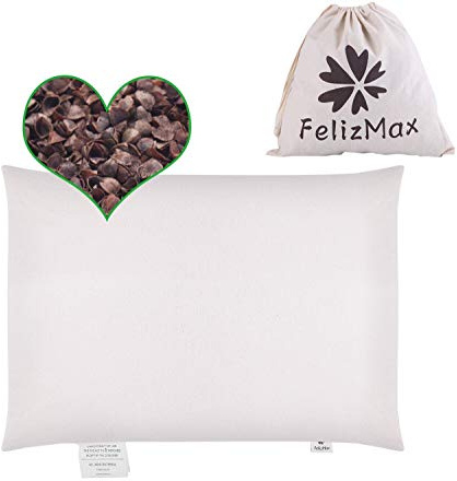 FelizMax Bio-Buchweizenkissen zum Schlafen, 66 x 51 cm, 100% natürliche Premium-Buchweizenschalen, Bezug aus Bio-Baumwolle für kühlen Schlaf, Nackenstütze für Rücken- und Seitenschläfer,