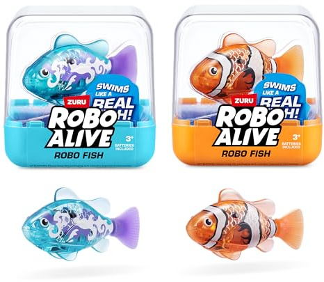 ROBO ALIVE Robo Fish Serie 3 Roboter-Fisch, 2er-Pack, orange und blaugrün, schwimmt in mehrere Richtungen, batteriebetrieben, Spielzeugfisch, Poolspielzeug (2er-Pack, orange und blaugrün)