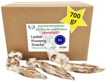 Kaninchenohren mit Fell für Hunde, 700g | Naturkauartikel, Kausnack, getrocknet, ohne Zusatzstoffe, für Hunde & Welpen