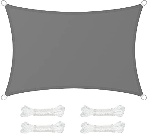 SONGMICS Sonnensegel 2 x 3 m, PES Polyester, wasserfest, UV-Schutz 93% | Sonnenschutz aus reißfestem Polyester, Wassersäule von 665 mm, 2 m Seile, Terrasse, Grau, SHELD Kollektion GSH23BK