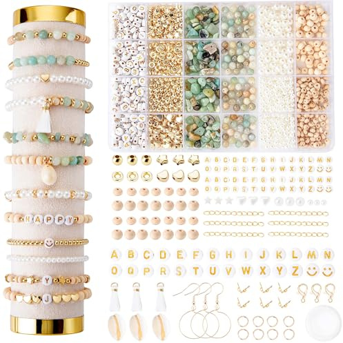 Leuyuee Natürliche Amazonit perlen für armbänder Edelstein Perlen Perlen Set Zum Auffädeln Kit Perlenset Beads für DIY armbänder selber machen Schmuck Halskette Ohrringe Kette für Erwachsene