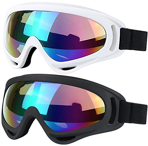 SHYL~JIER Schneebrille, 2er-Pack, Ski-, Motorrad-, Snowboardbrille mit UV-Schutz, winddicht, blendfrei, für Herren, Damen, Jugendliche, Kinder