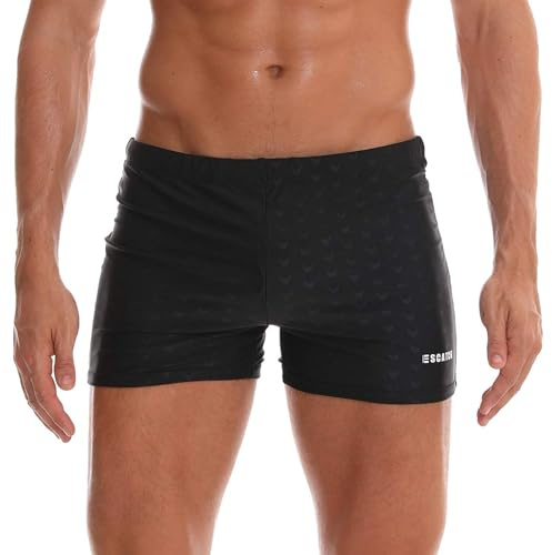 Arcweg Badehose Herren Eng Kurz Badeshorts mit Tunnelzug Elastische Schwimmhose mit herausnehmbarem Pad Wassersport Kurze Hose UV Schutz Schwimmwear Schwarz S（EU