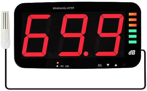 Dezibelmessgerät, 13 Zoll, wandhängendes Schallpegelmessgerät, Datenlogger, Geräuschmessgerät mit 16,4 Fuß Schallsensor, akustisches und visuelles Alarmschallmessgerät