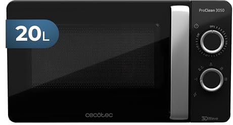 Cecotec Microondas ProClean 3050, 20 Liter- Kapazität, Ready2Clean-Beschichtung, 700 Watt-Leistung, 6 Funktionsstufen, 30 Minuten-Timer, Auftaumodus, Farbe: Schwarz-Silber