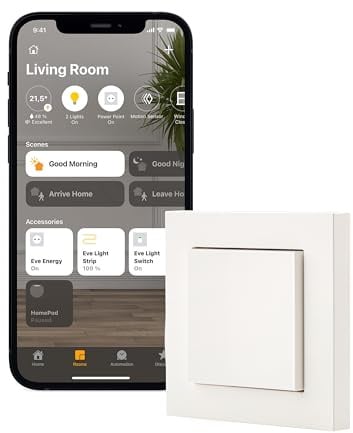Eve Light Switch (Apple Home) – Smarter Lichtschalter, Einfach-, Wechsel- & Kreuzschaltung, kompatibel mit Mehrfachschaltern, Zeitpläne, anpassbares Design, keine Bridge nötig, Bluetooth, Thread