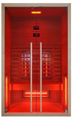 Sanotechnik Infrarotkabine RUBY 2 - für 2 Personen geeignet, inkl Vollspektrumstrahler - 120x100x195 cm - Wärmekabine mit MP3 Player & Bluetooth - LED Beleuchtung (7 Farben) - Infrarot-Sauna