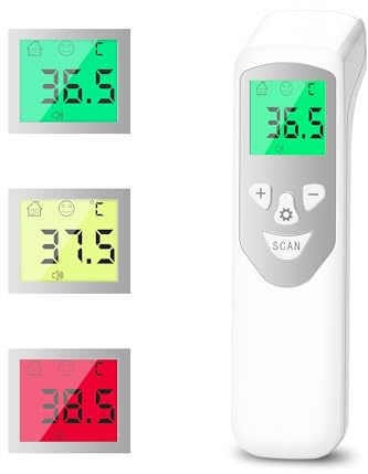 BESTEK Fieberthermometer Kontaktlos Stirnthermometer, Digitales Infrarot Thermometer für Erwachsene Baby mit Genaue Messungen, Fieberalarm, LCD Anzeige, Schalter °C oder °F, 32 Speicherabruf, Weiß