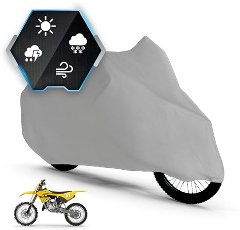 Motorrad-Abdeckplane All-Weather L 100% Wasserdicht, Ganz-Jahres-Schutz Zubehör in Silber 250x100x130 cm